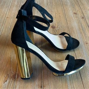 Like New Charlotte Russe black with gold color 5” block heels